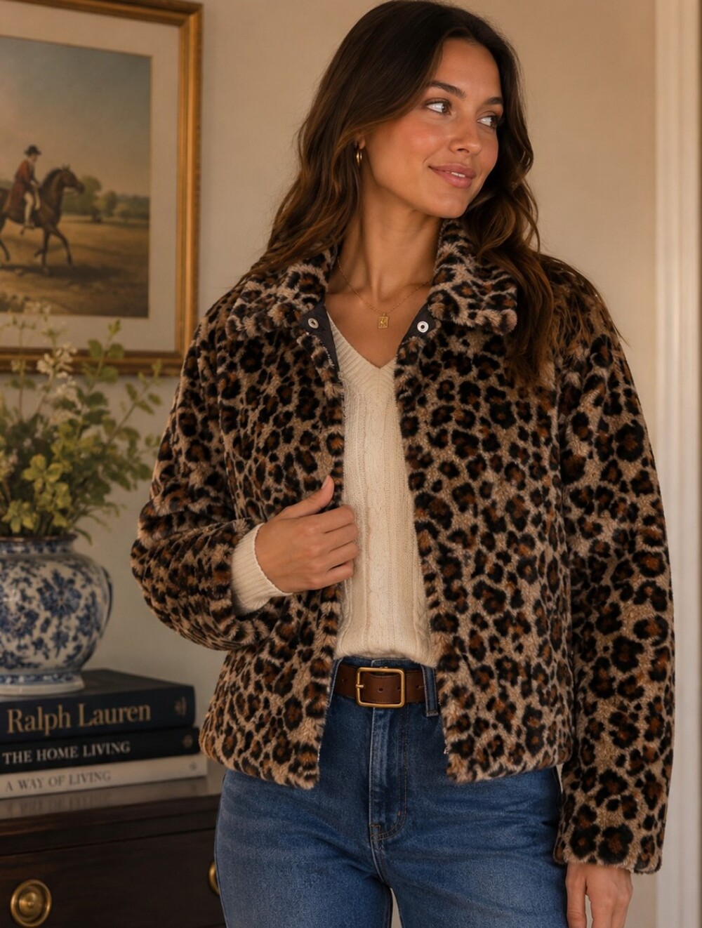 Vero Moda Leopard Print Teddy Jacket in Brown, Tan & Black